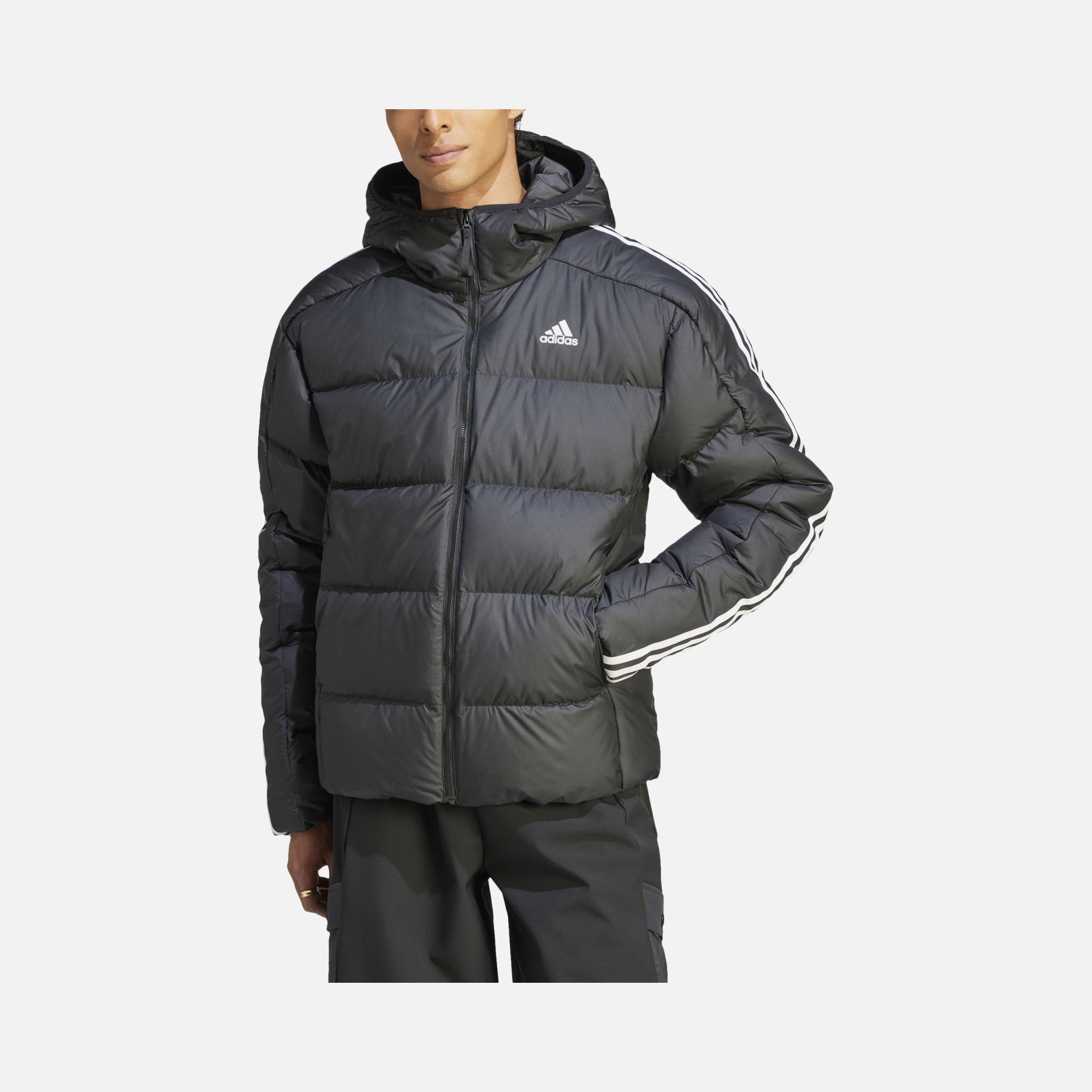 adidas Essentials Midweight Down 3-Stripes Full-Zip Hoodie Erkek Ceket