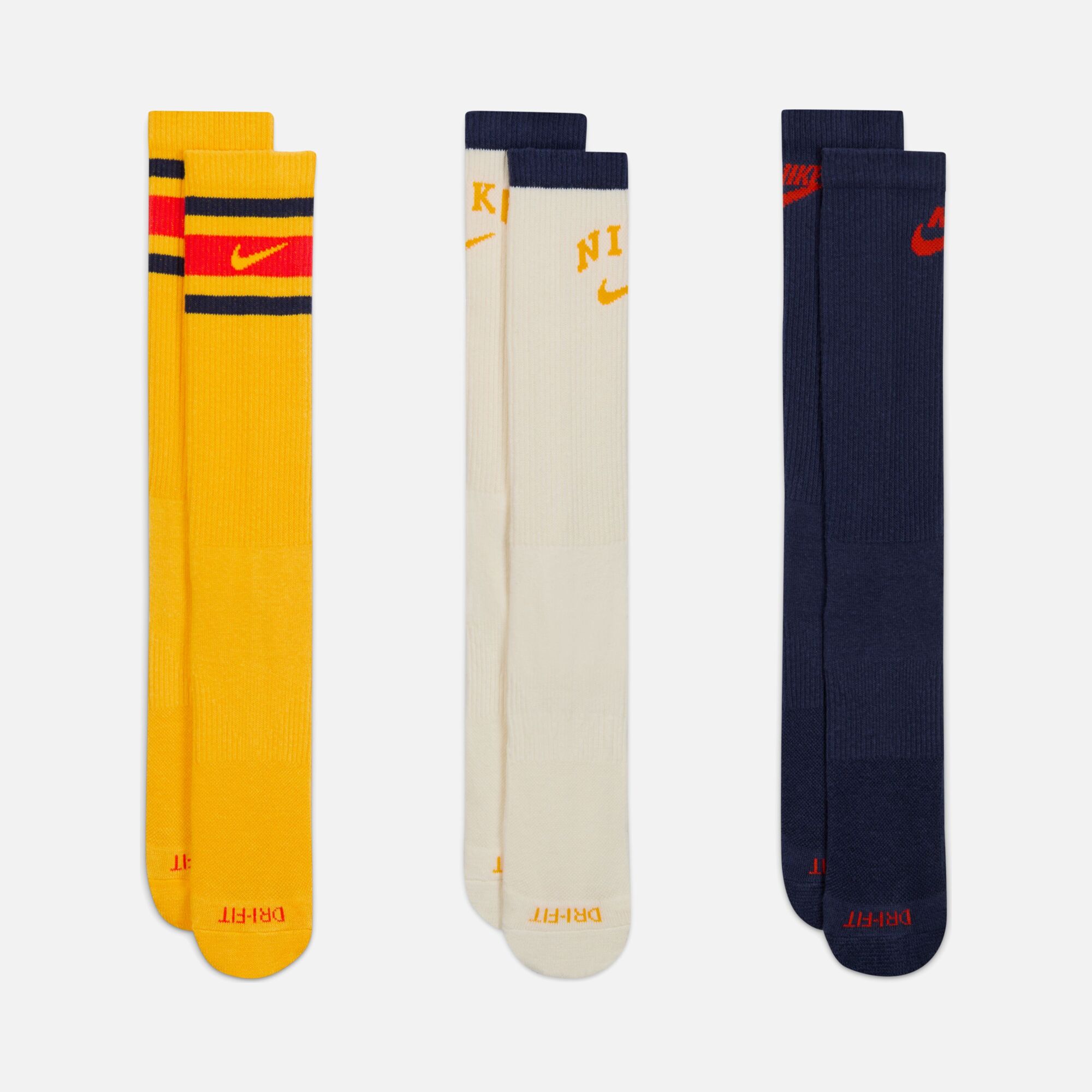 Nike Dri-Fit Everyday Plus Cushioned Crew Retro Style Atlethic Training (3 Pairs) Unisex Çorap