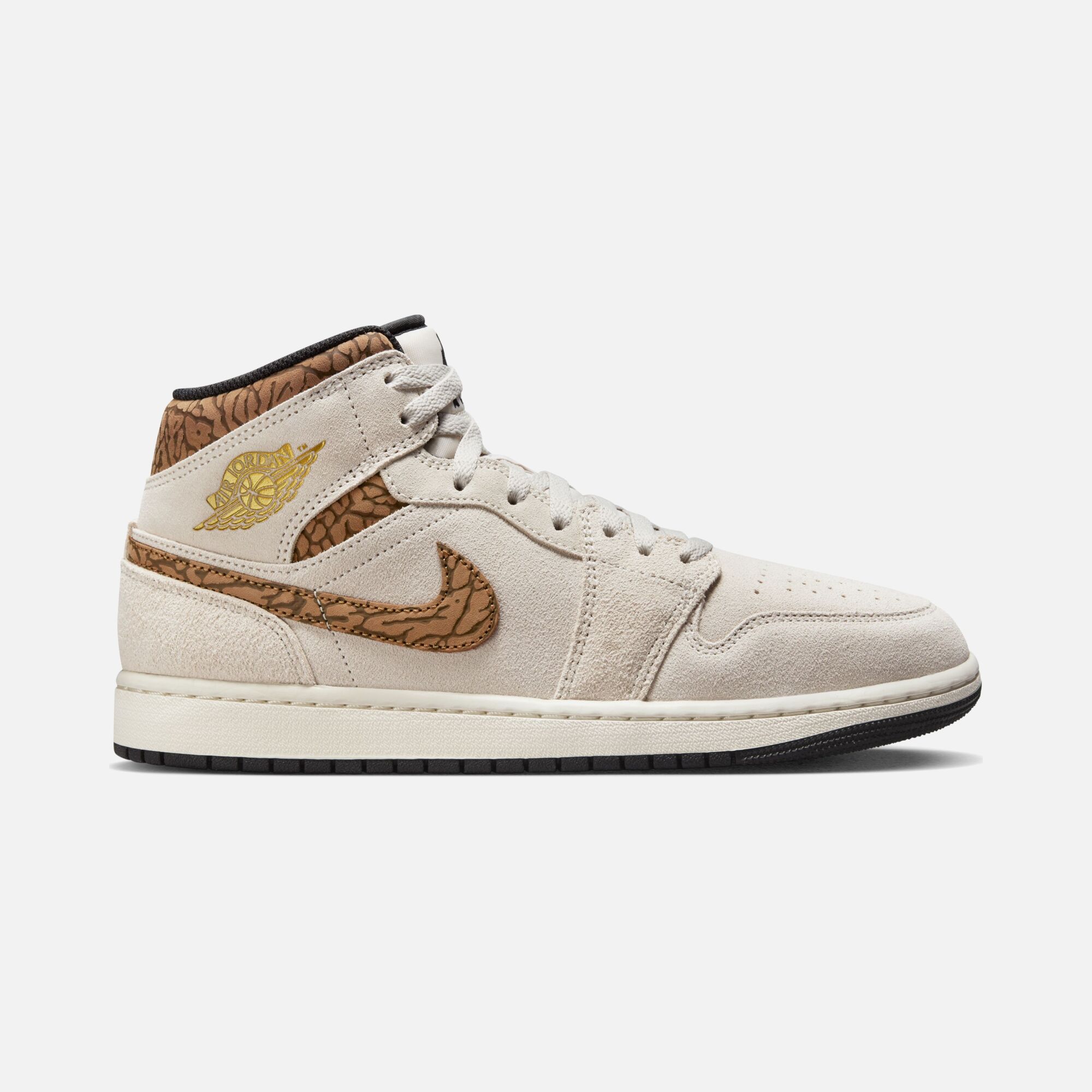 Nike Air Jordan 1 Mid SE ''Elephant Printed Swoosh and Gold Jumpman'' Erkek Spor Ayakkabı