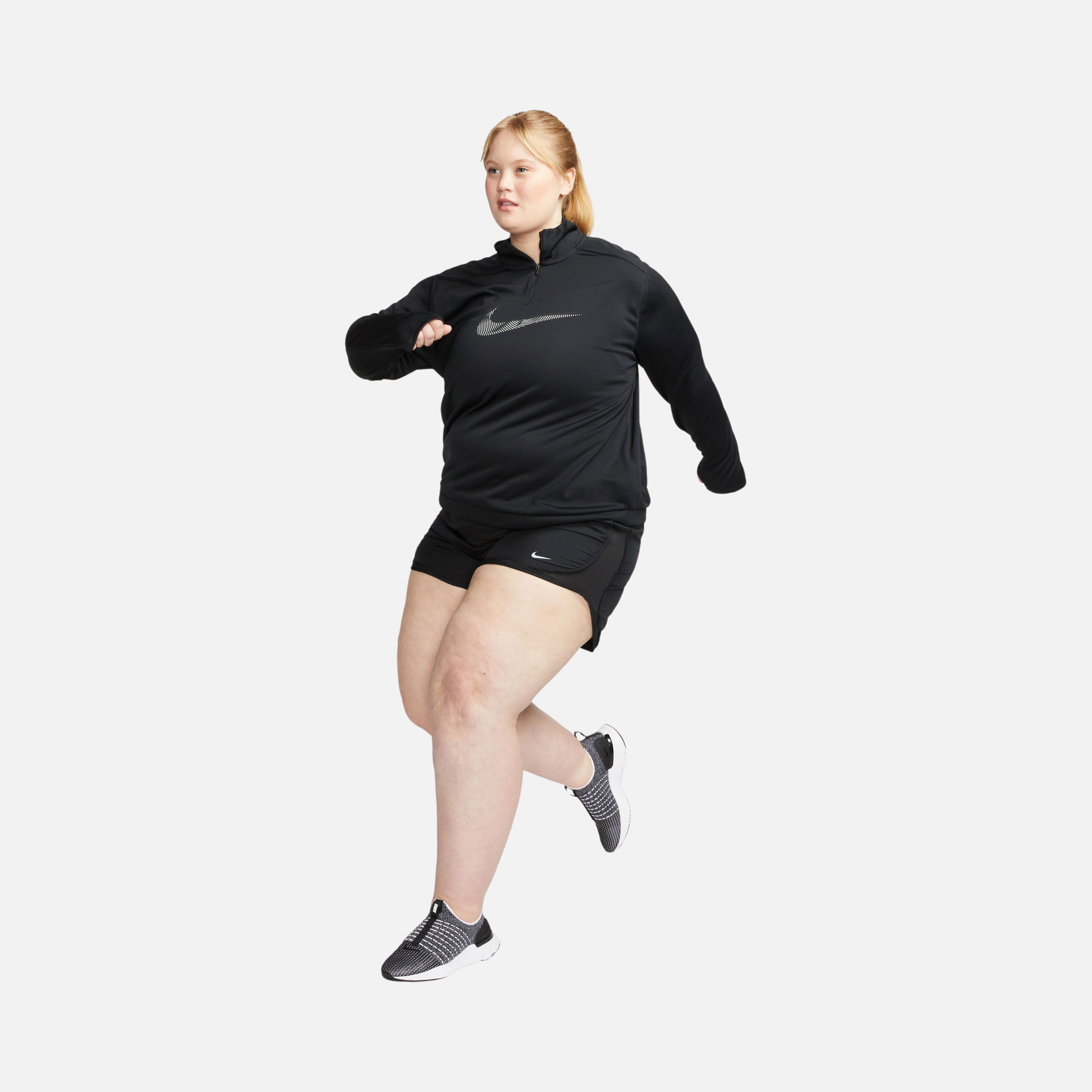 Nike Dri-Fit Swoosh HBR 1/4-Zip Pacer Running Long-Sleeve (Plus Size) Kadın Tişört
