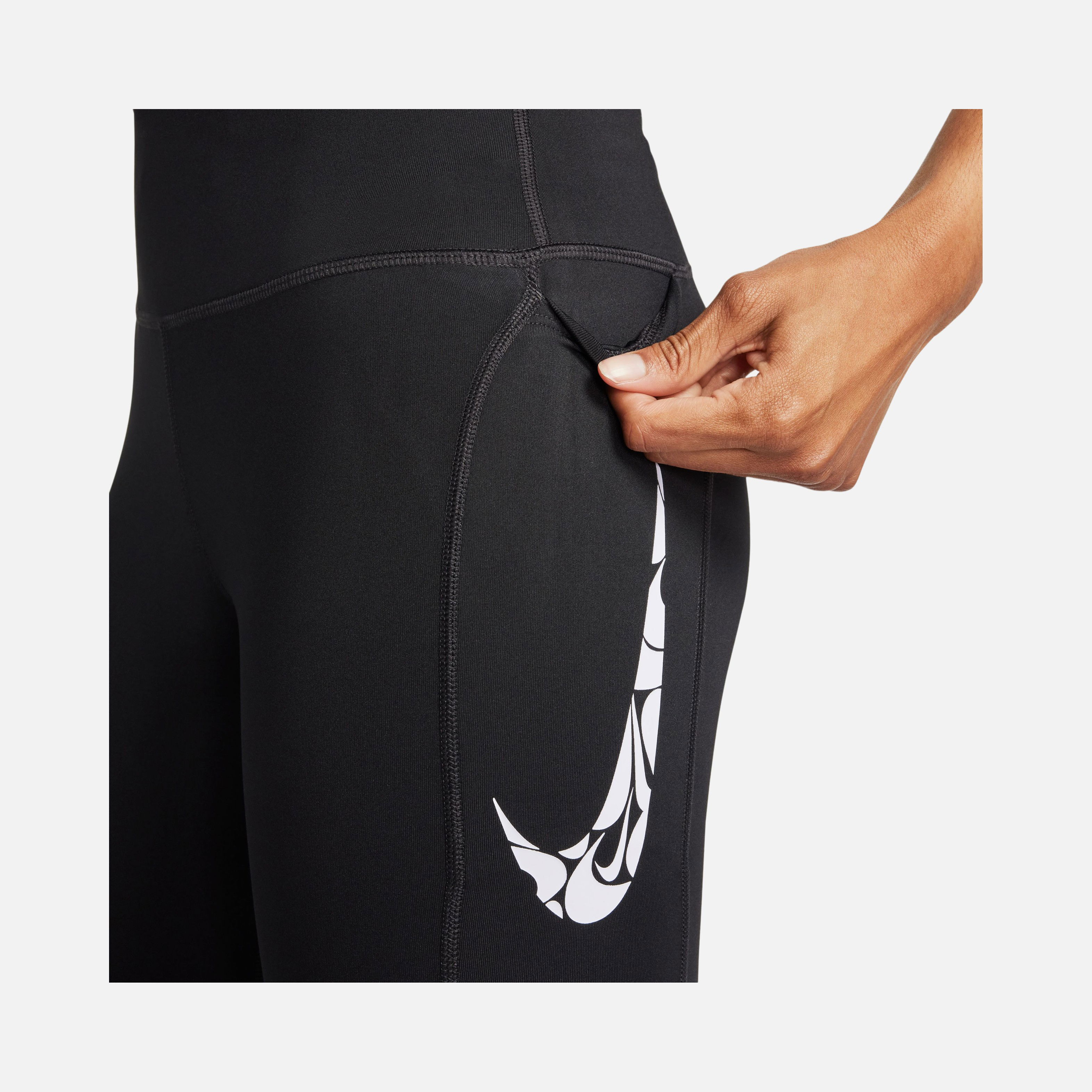 Nike Dri-Fit Fast Printed Swoosh Logo HBR Mid-Rise 7/8 Running Kadın Tayt