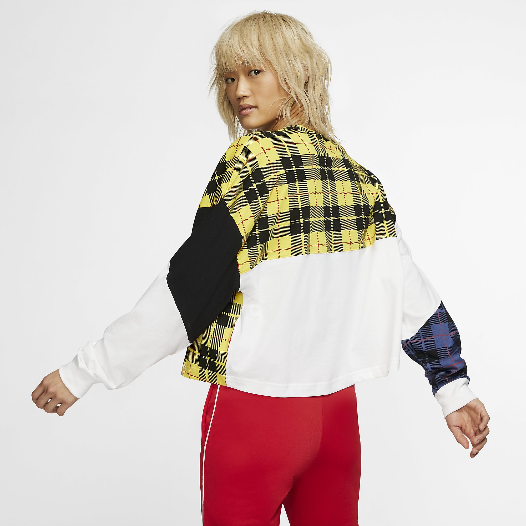 Nike Sportswear NSW Long-Sleeve Checked Top Kadın Tişört