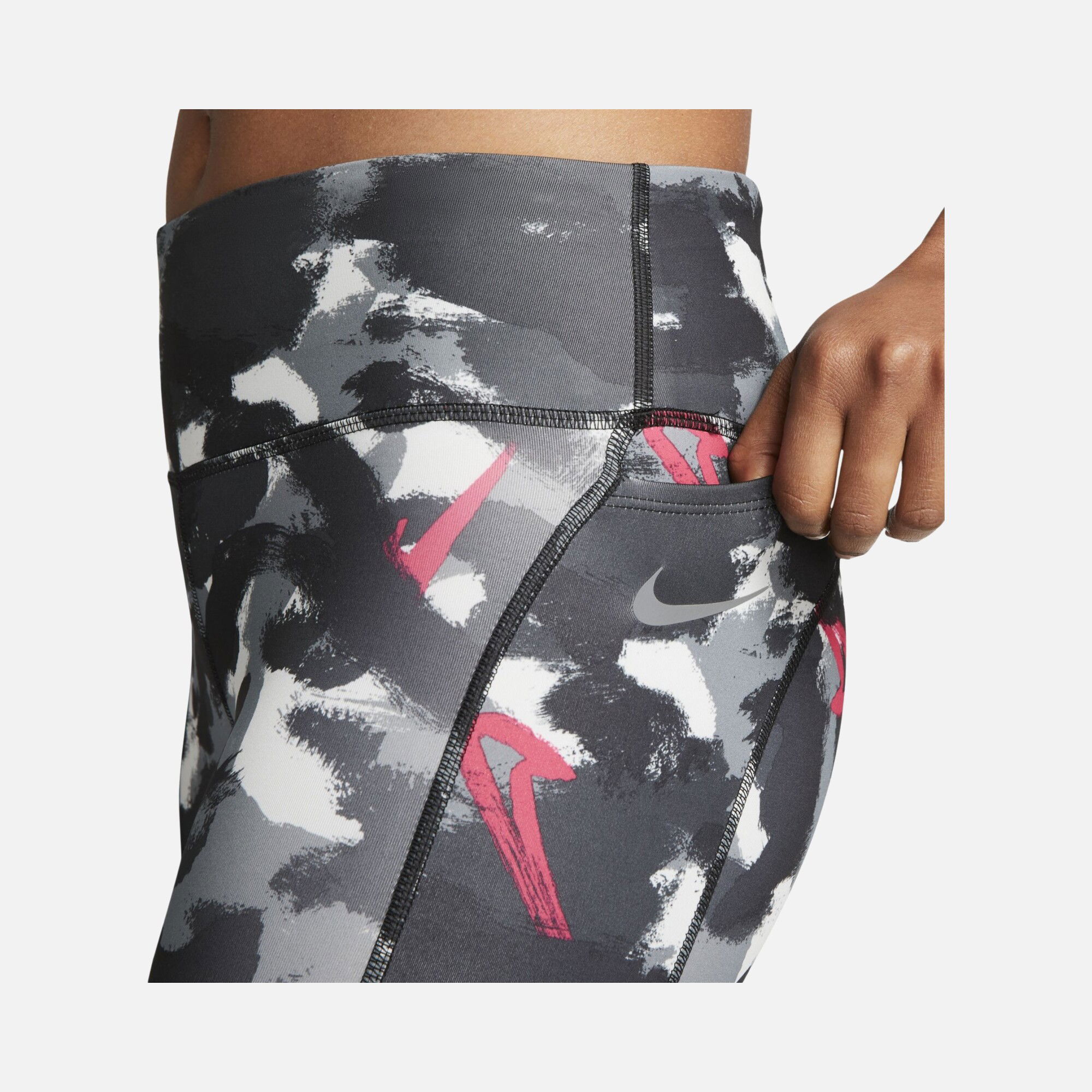 Nike Dri-Fit Fast Mid-Rise 7/8-Length Printed Running Kadın Tayt