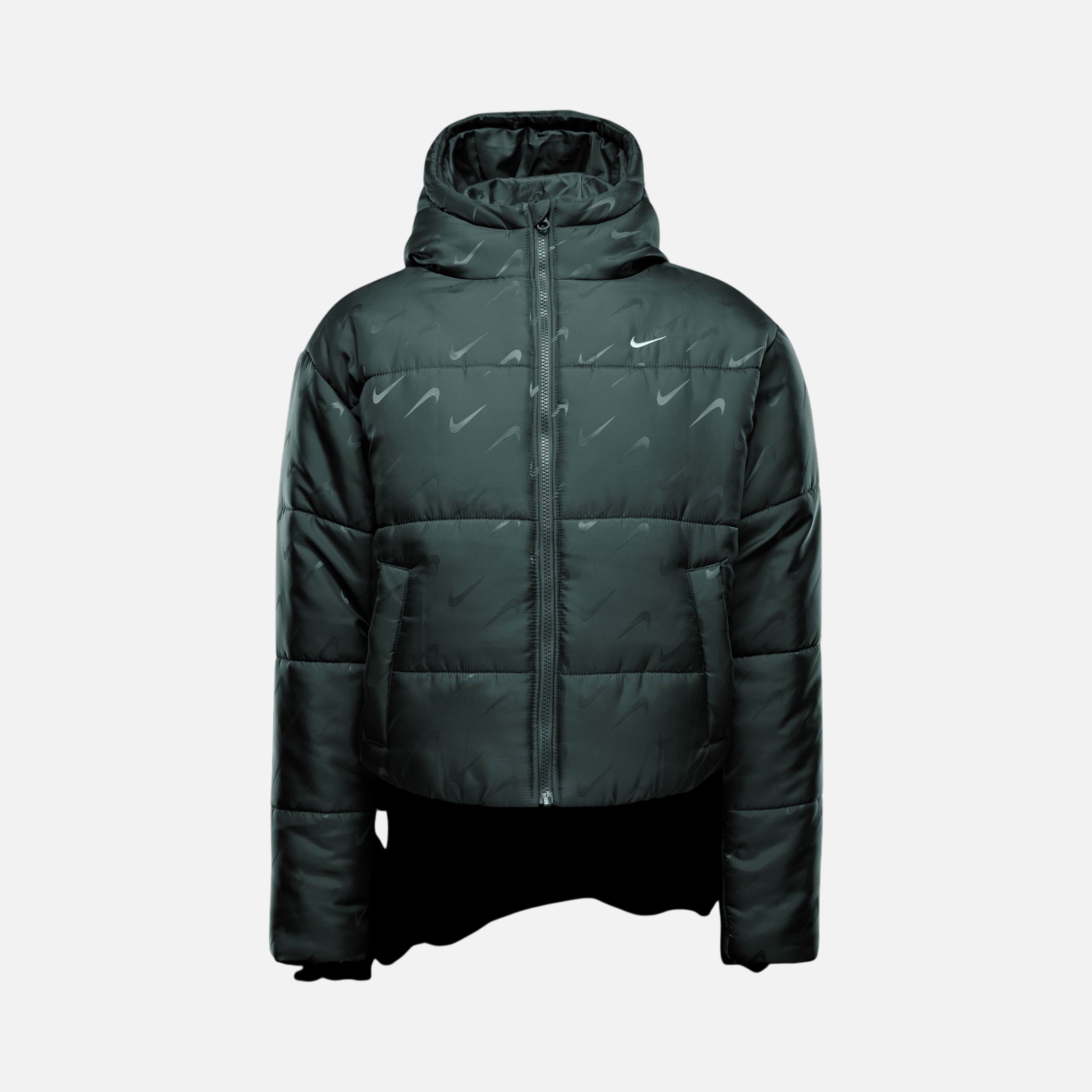 Nike Sportswear Classic Therma-Fit Synthetic-Fill Loose Puffer All Over Printed Swoosh Full-Zip Hoodie Kadın Mont