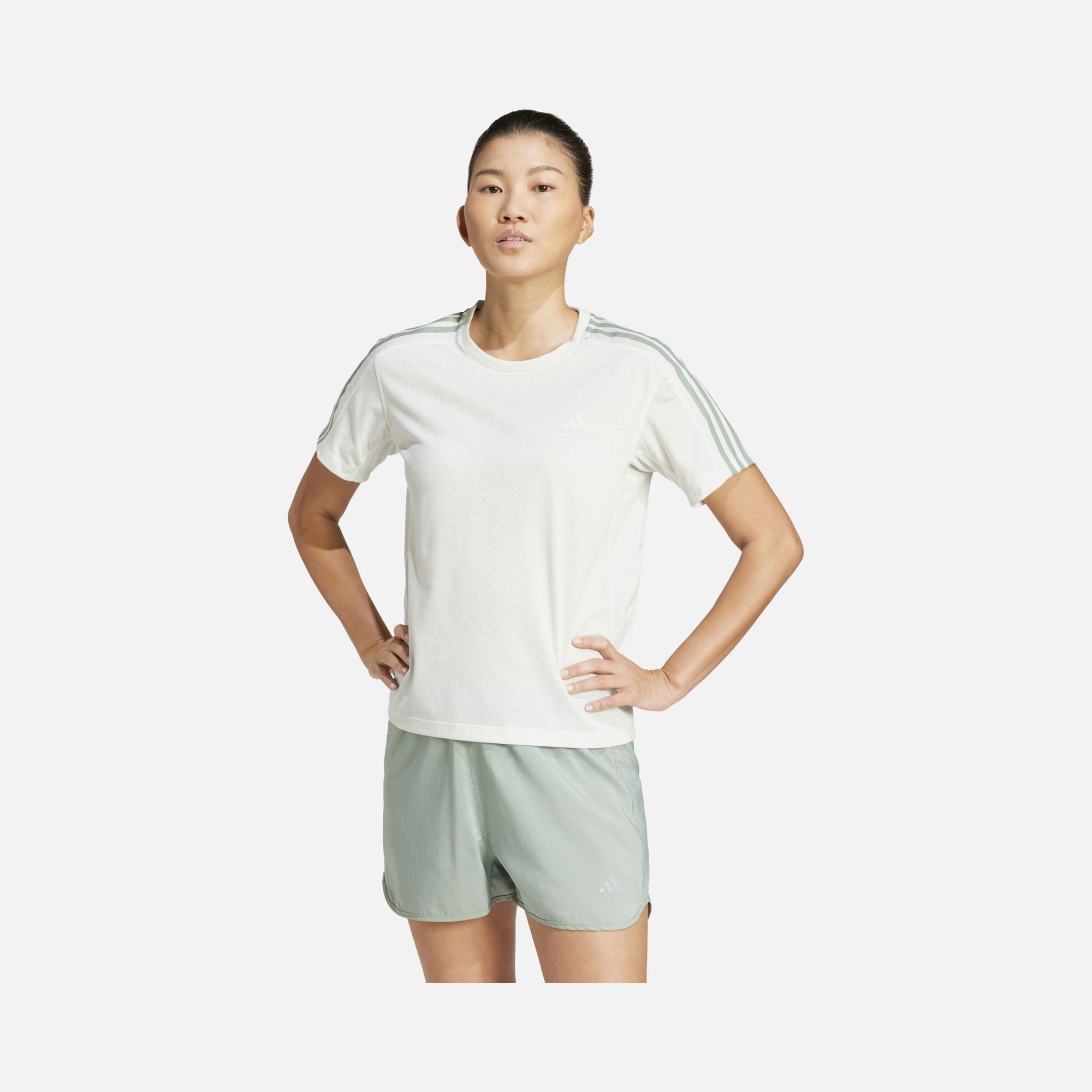 adidas AEROREADY Own the Run 3-Stripes Running Short-Sleeve Kadın Tişört