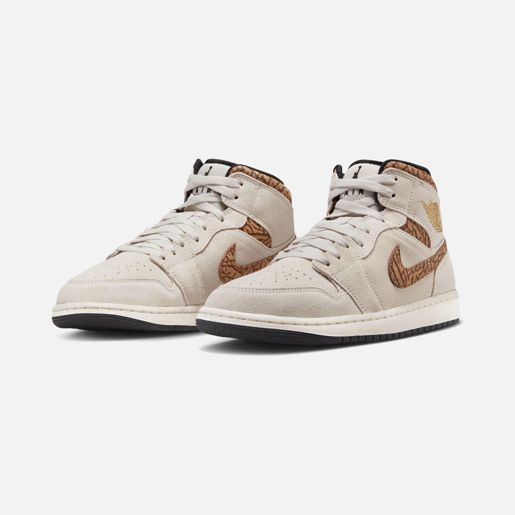 Nike Air Jordan 1 Mid SE ''Elephant Printed Swoosh and Gold Jumpman'' Erkek Spor Ayakkabı