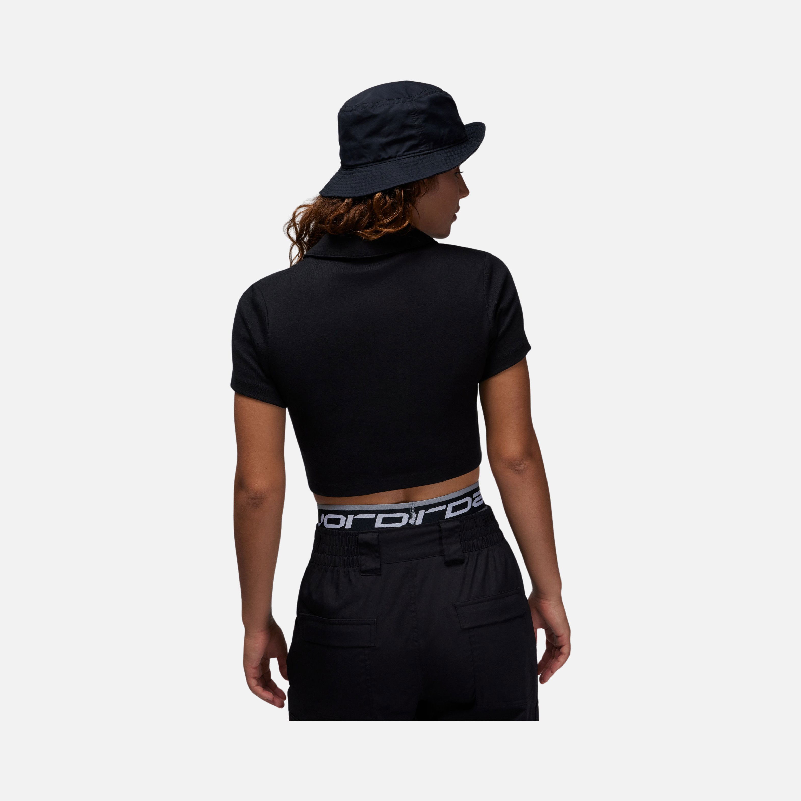 Nike Jordan Twill Knit Cropped Buttoned Short-Sleeve Kadın Tişört