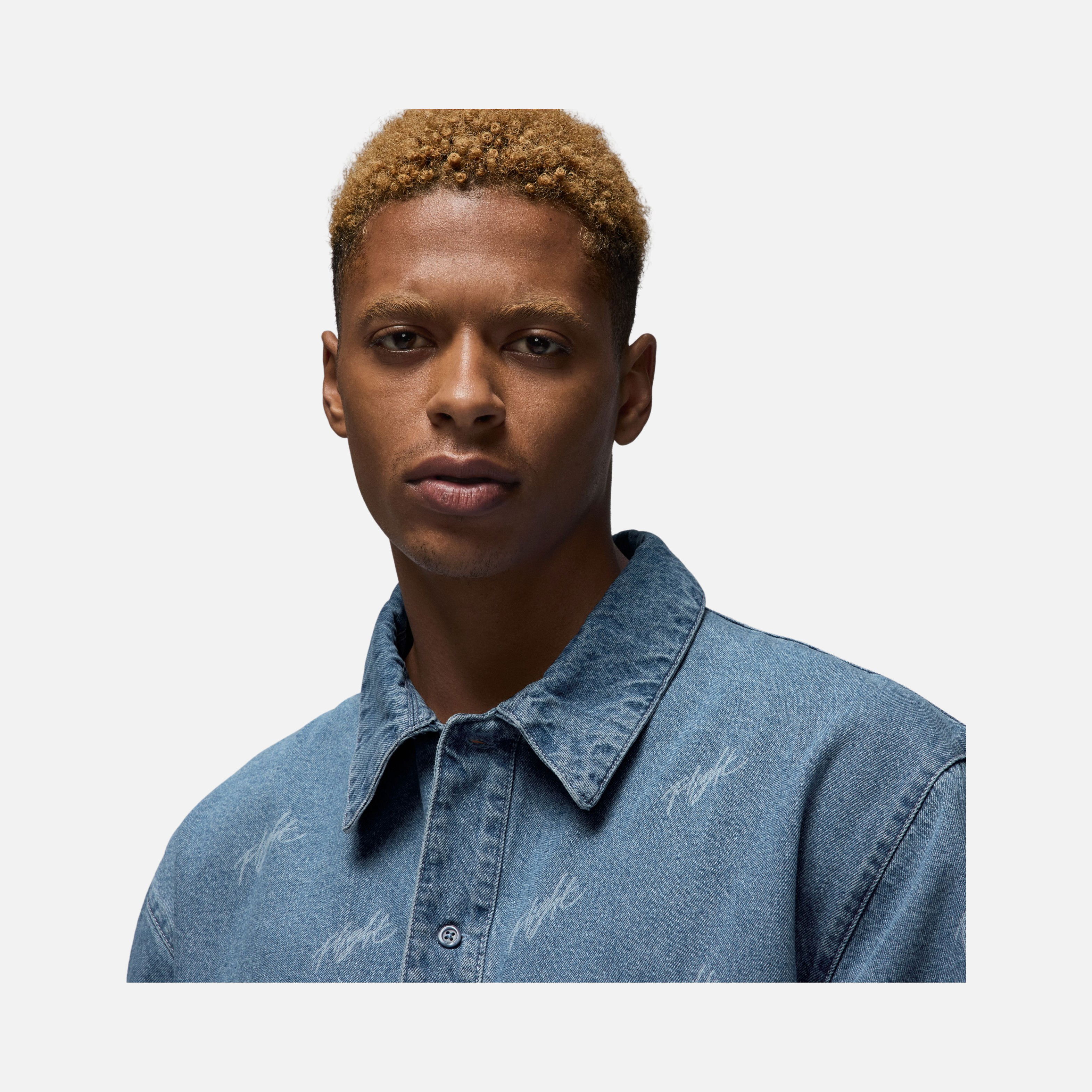 Nike Jordan Flight Heritage Denim Allover Printed Full-Buttoned Short-Sleeve Erkek Gömlek
