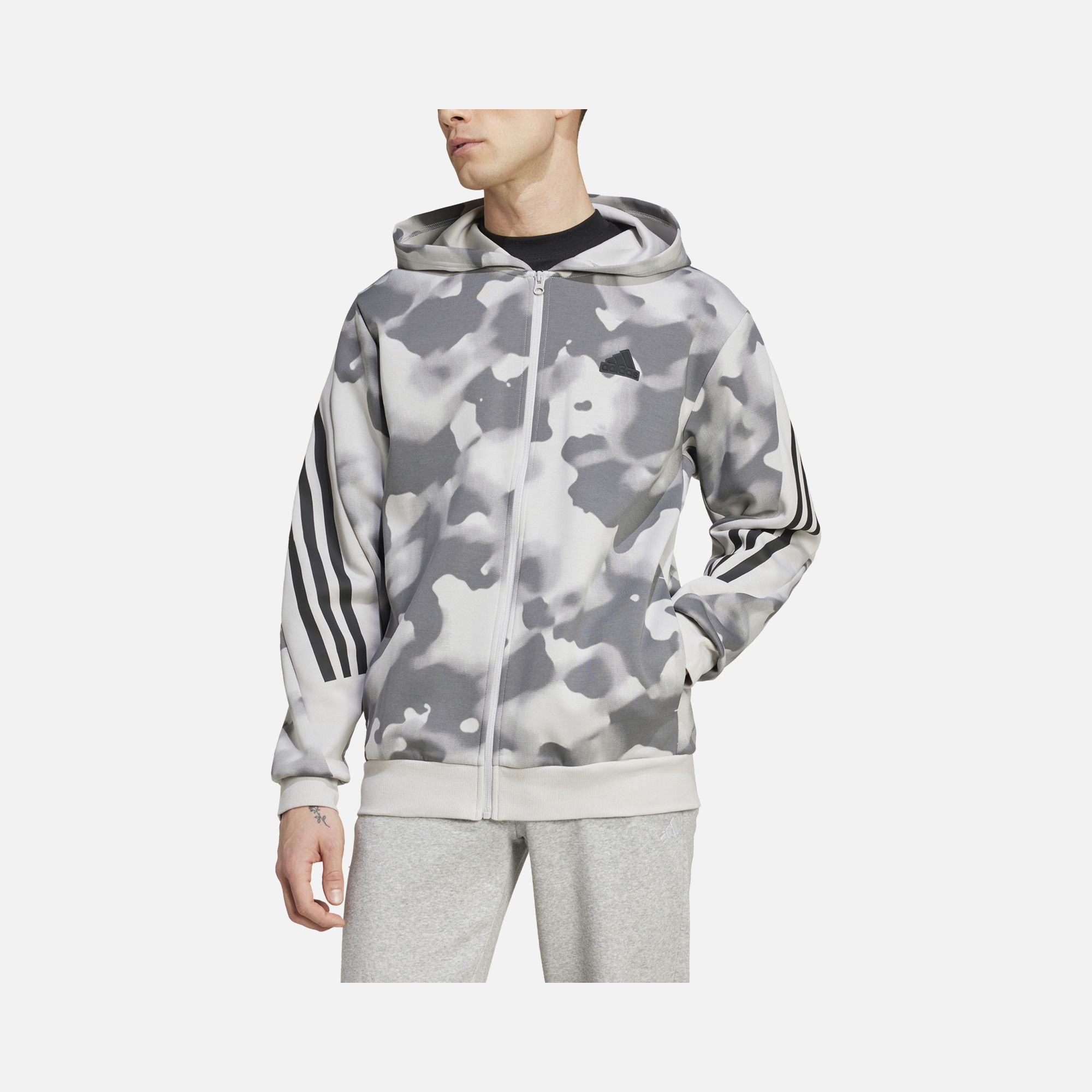 adidas Future Icons 3-Stripes Allover Print Full-Zip Hoodie Erkek Sweatshirt