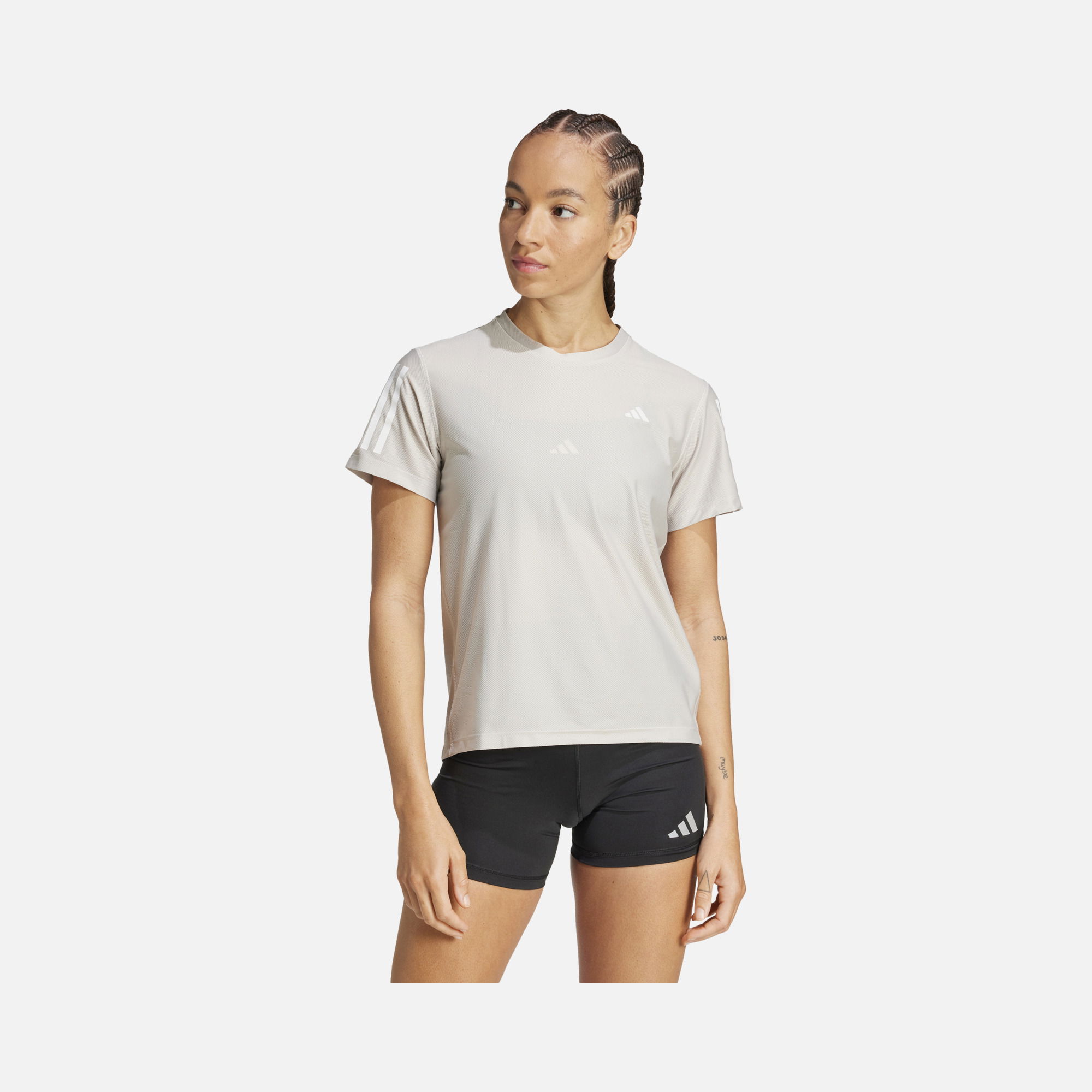 adidas AEROREADY Run Own The 3-Stripes Crew Neck Running Short-Sleeve Kadın Tişört
