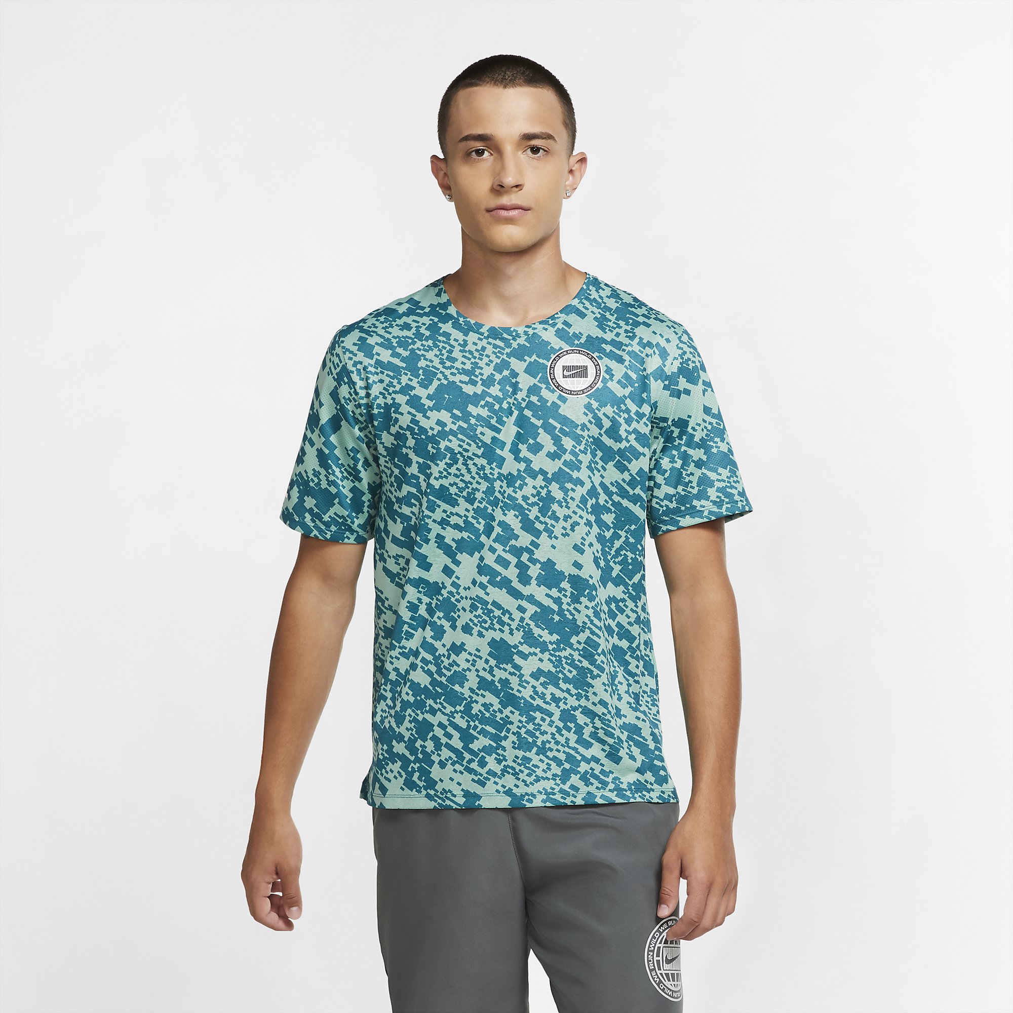 Nike Dri Fit Miler Wild Printed Running Top Erkek Tişört