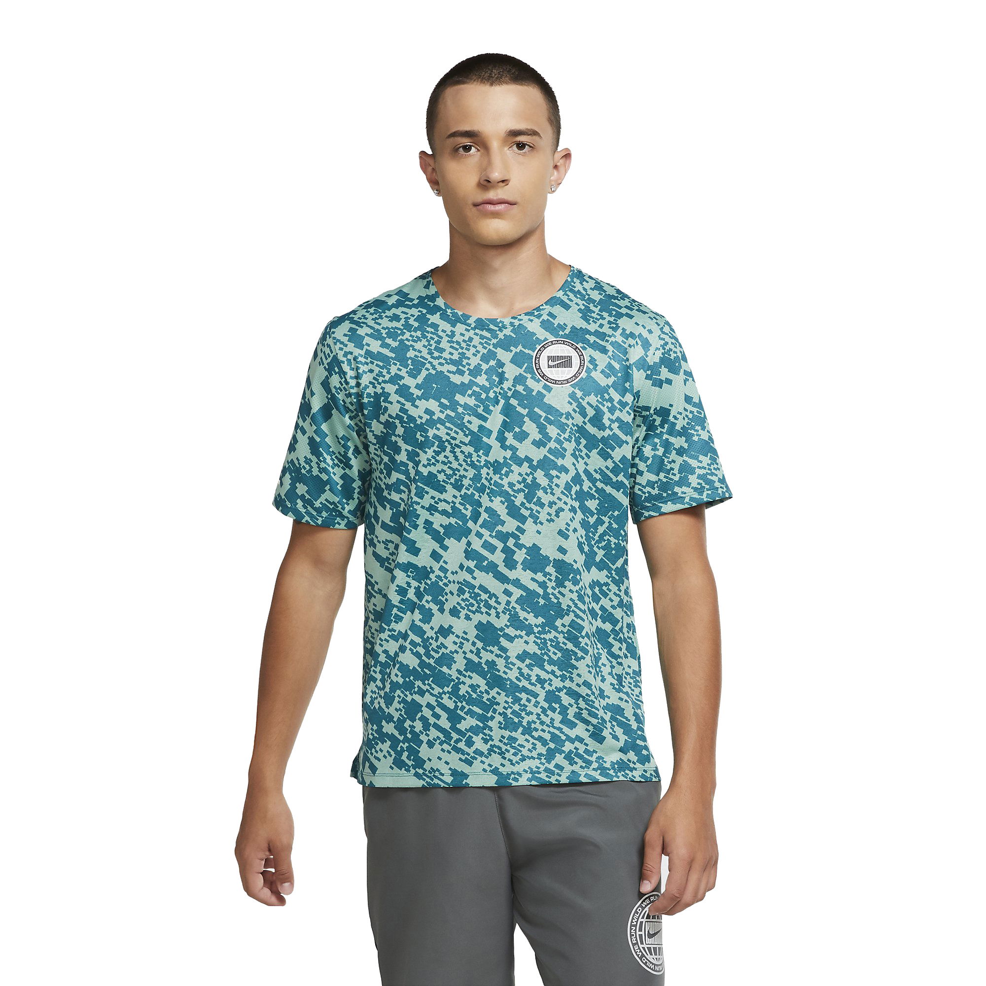 Nike Dri Fit Miler Wild Printed Running Top Erkek Tişört