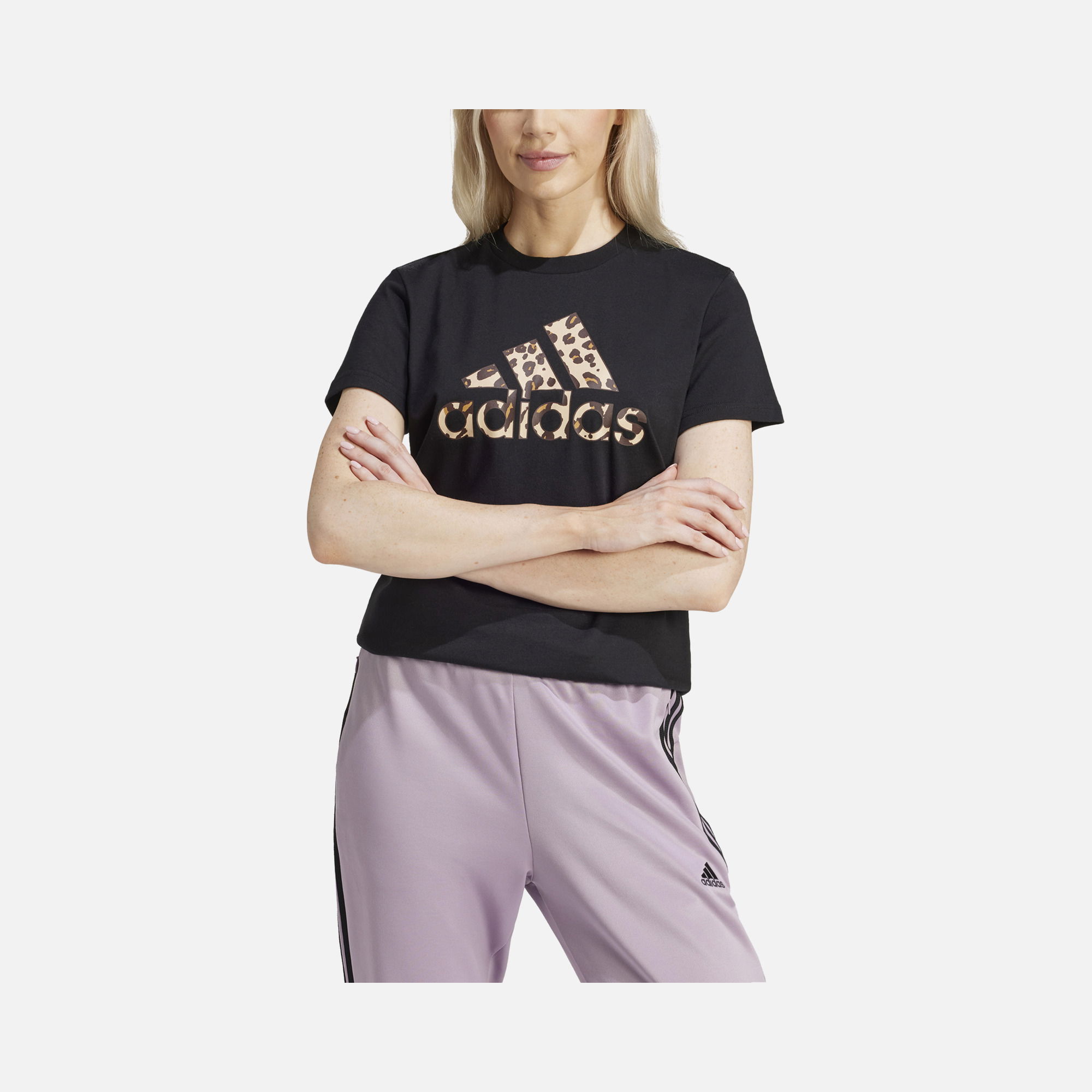 adidas Sportswear Animal Print Logo ''Leopard'' '24 Short-Sleeve Kadın Tişört