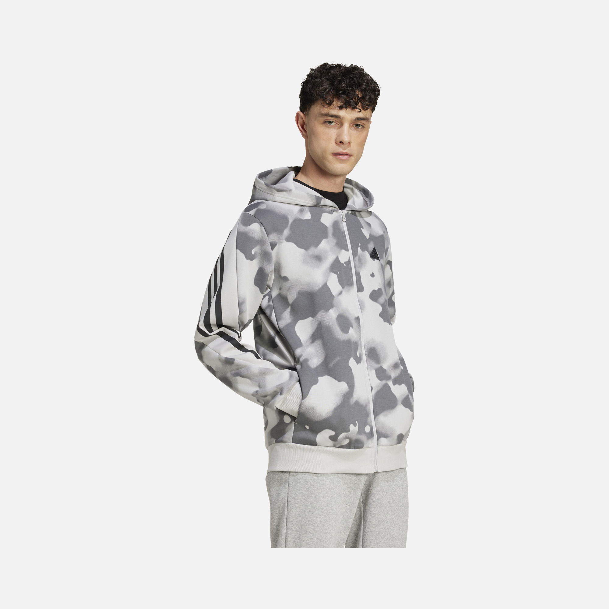 adidas Future Icons 3-Stripes Allover Print Full-Zip Hoodie Erkek Sweatshirt
