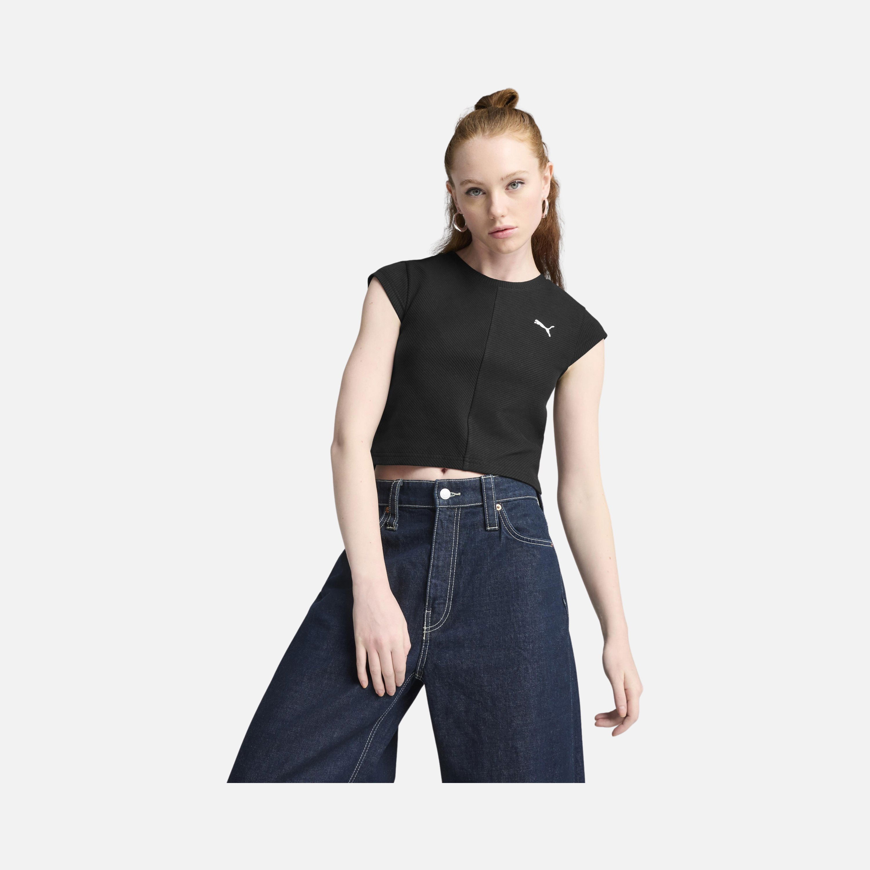 Puma Sportswear Wardrobe Essentials Ribbed Baby Cropped Short-Sleeve Kadın Tişört