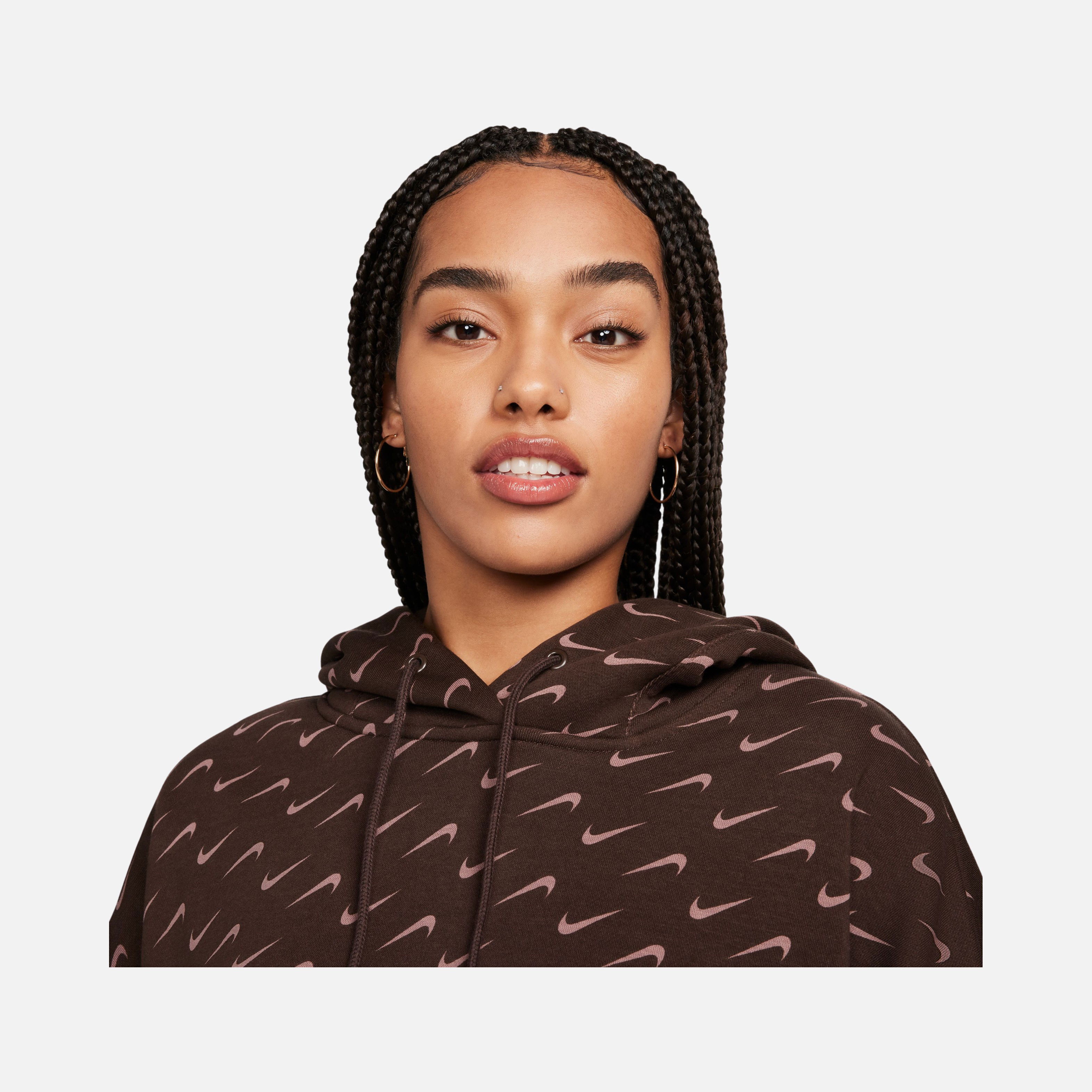 Nike Sportswear Phoenix Fleece Over-Oversized All-Over Print Pullover Hoodie Kadın Sweatshirt